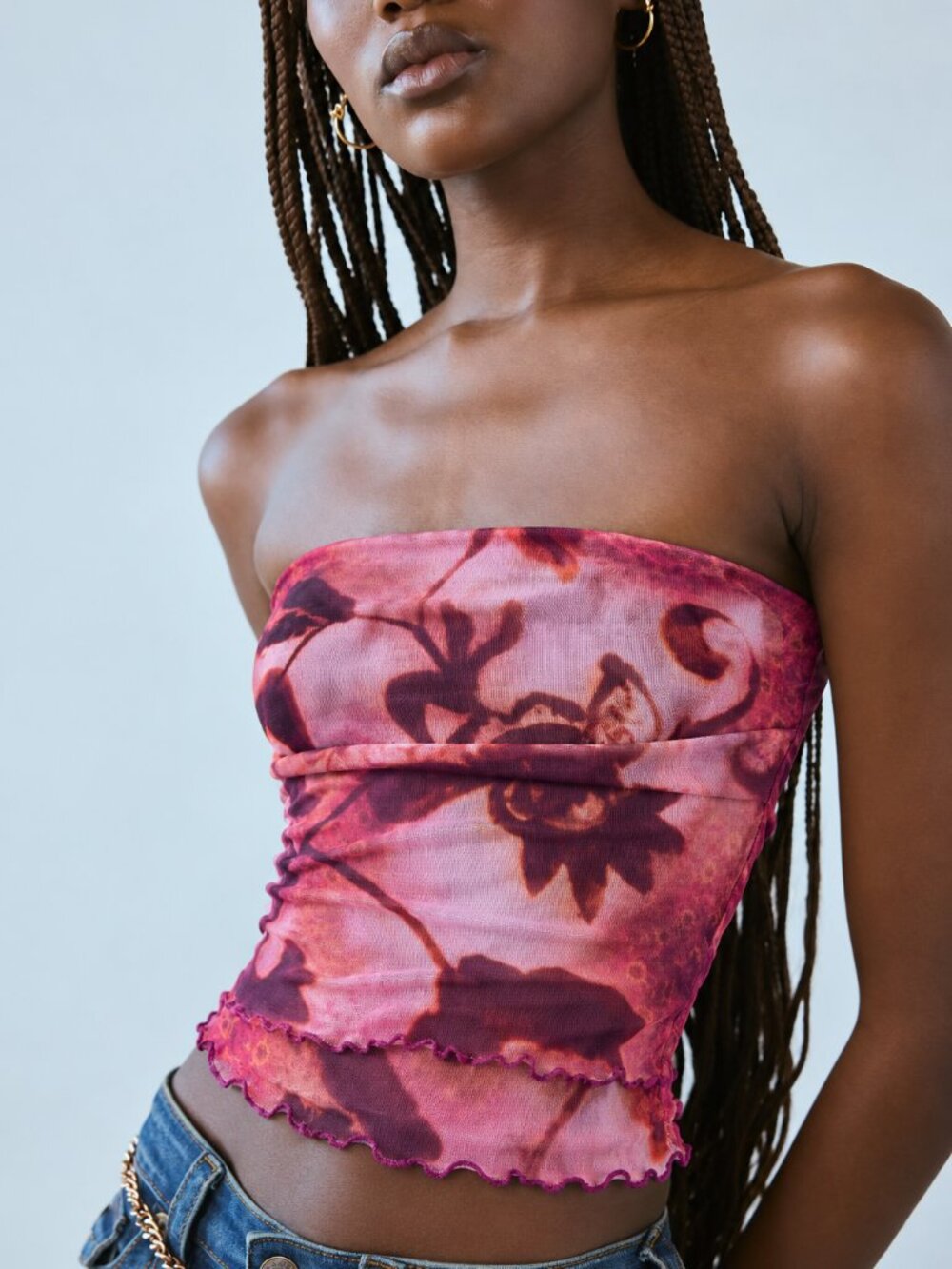 Silence + Noise Kori Printed Mesh Tube Top Small